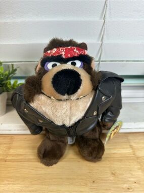 Vintage 1993 Tasmanian devil with Red Bandana and Black biker Jacket